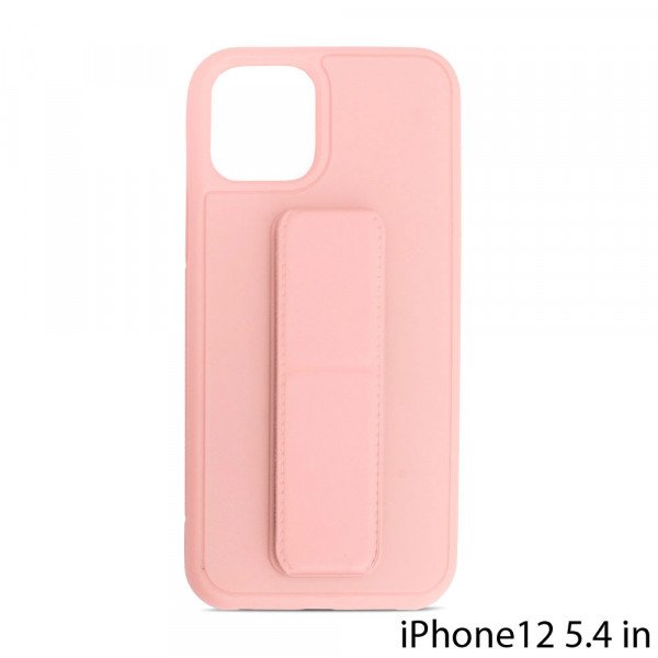 Wholesale PU Leather Hand Grip Kickstand Case with Metal Plate for iPhone 12 Mini 5.4 inch (Pink)